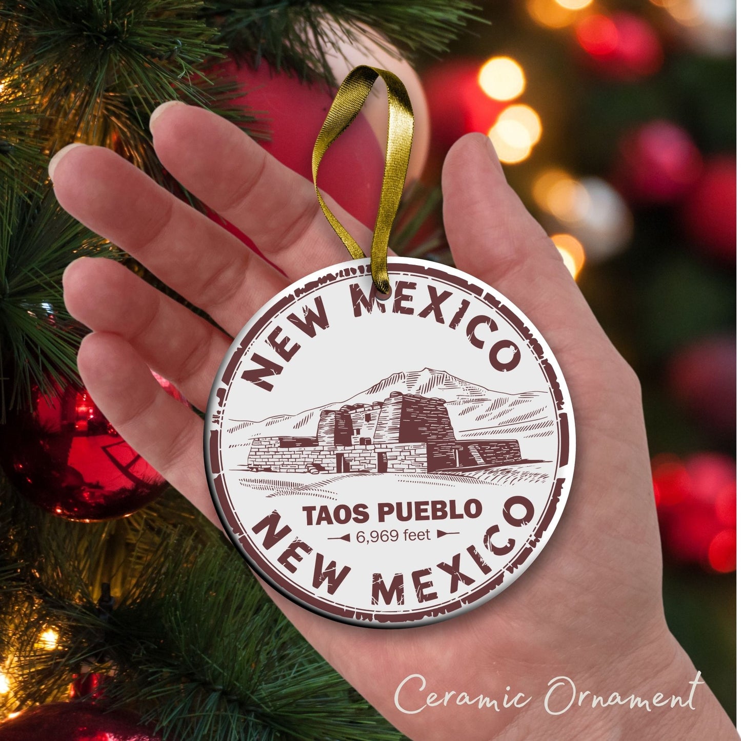 New Mexico State Christmas Ornament - Personalized Ceramic 66-NM
