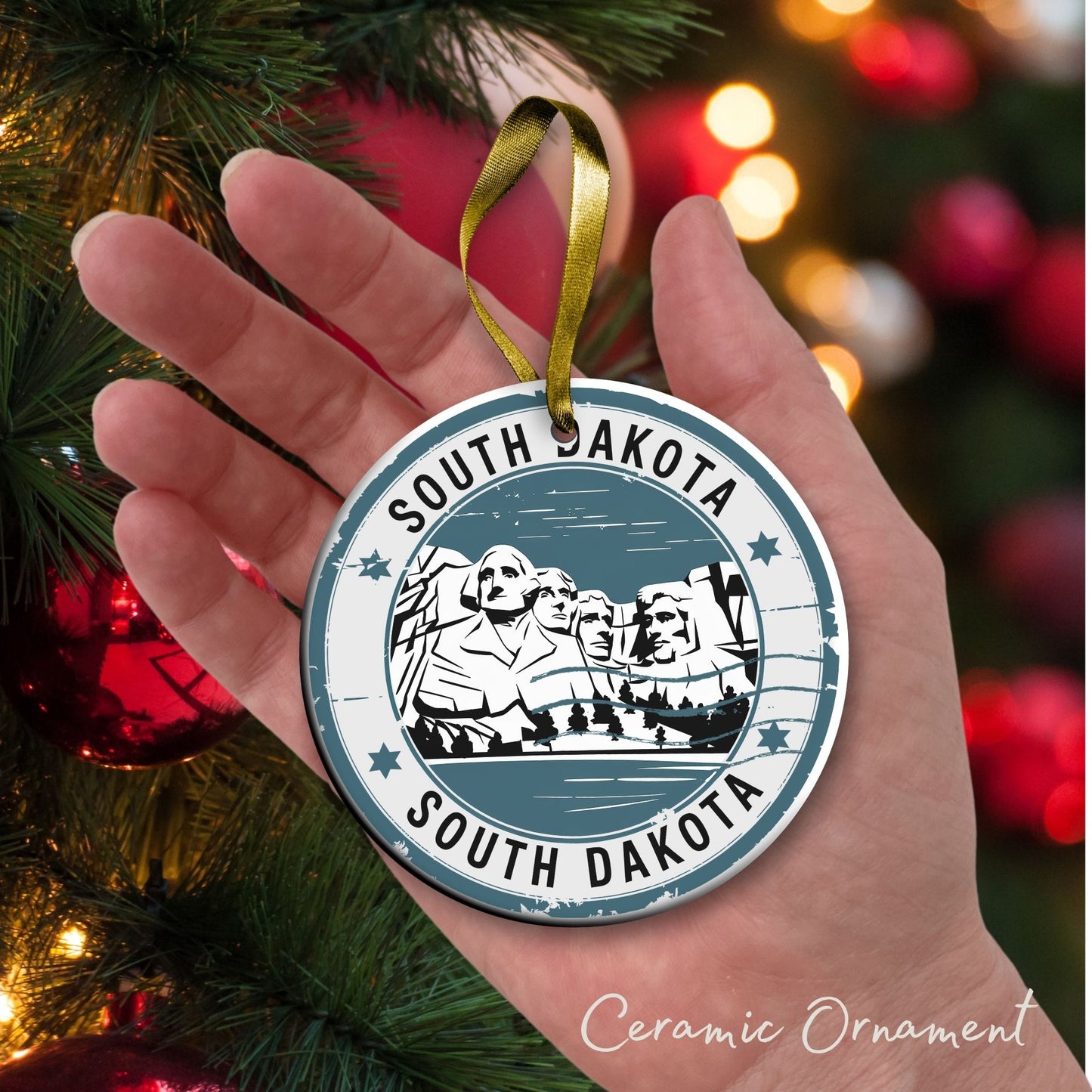 South Dakota State Christmas Ornament - Personalized Ceramic 66-SD