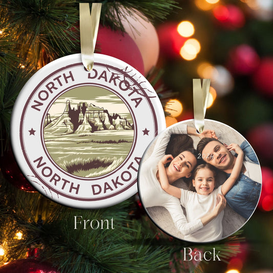 North Dakota State Christmas Ornament - Personalized Ceramic 66-ND