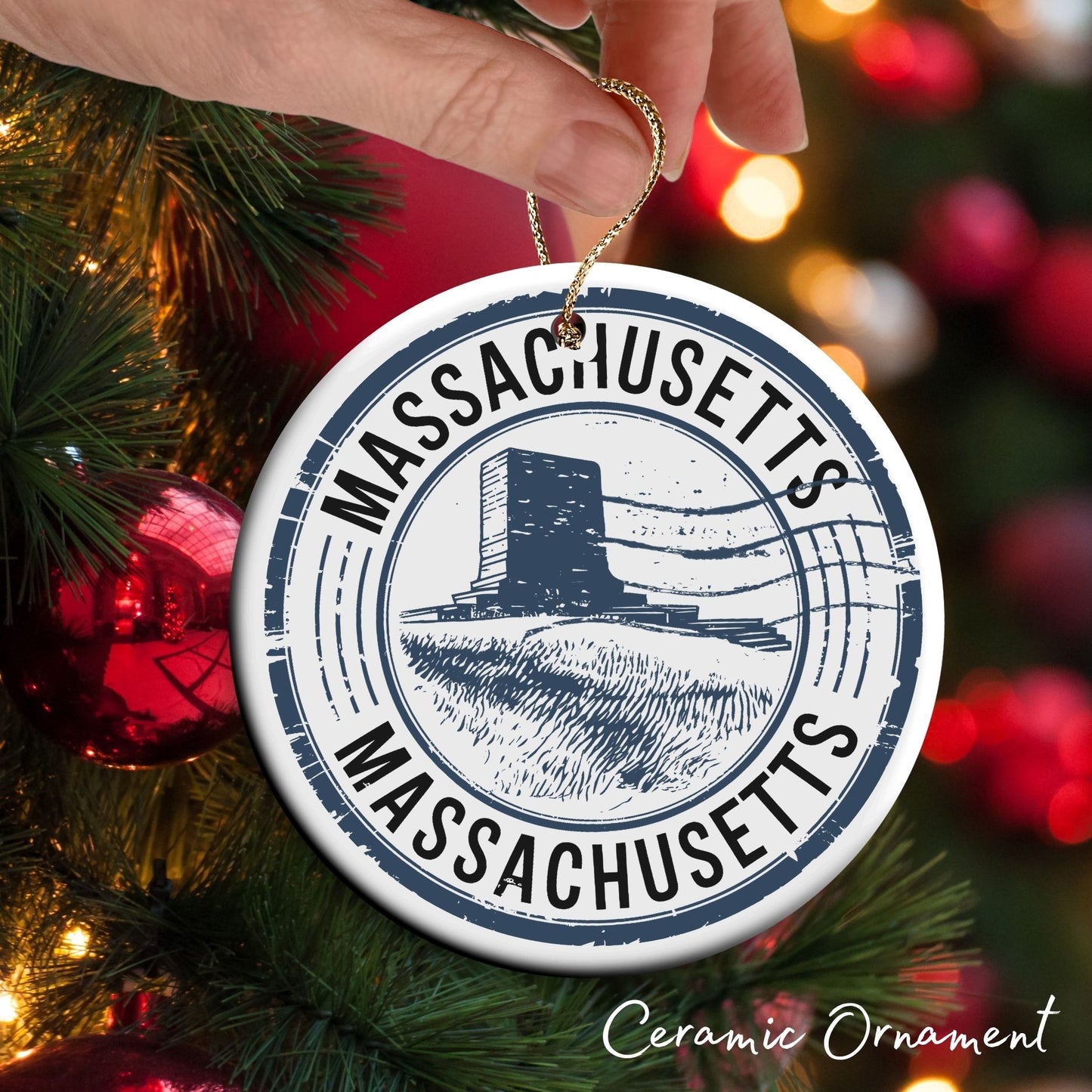Massachusetts State Christmas Ornament - Personalized Ceramic 66-MA