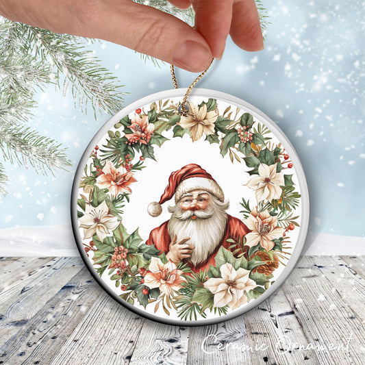 Retro Santa Claus Watercolor Ceramic Ornament 152-01
