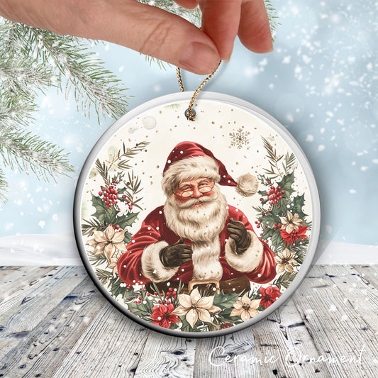 Retro Santa Claus Watercolor Ceramic Ornament 152-02
