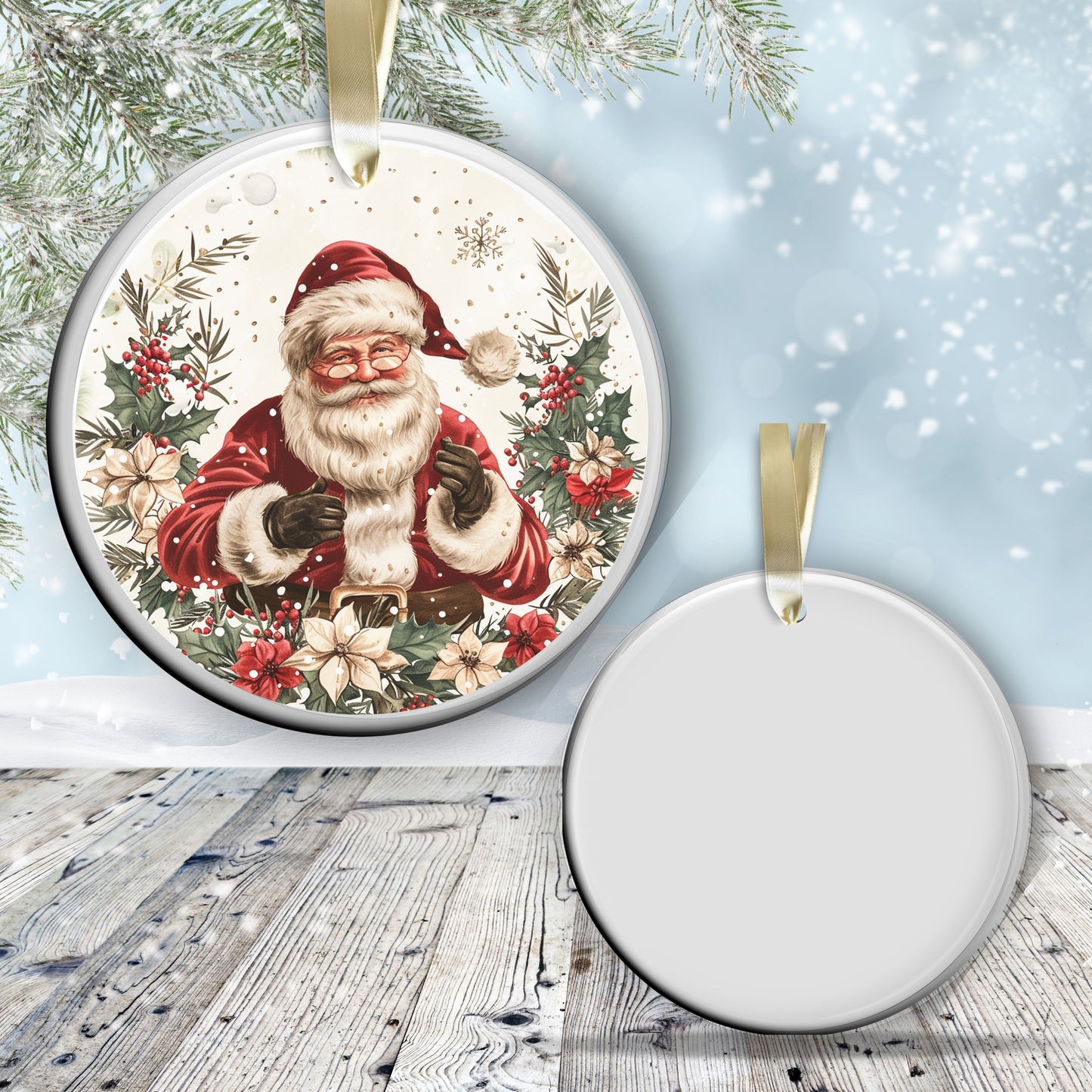 Retro Santa Claus Watercolor Ceramic Ornament 152-02