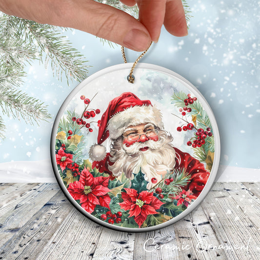 Retro Santa Claus Watercolor Ceramic Ornament 152-03