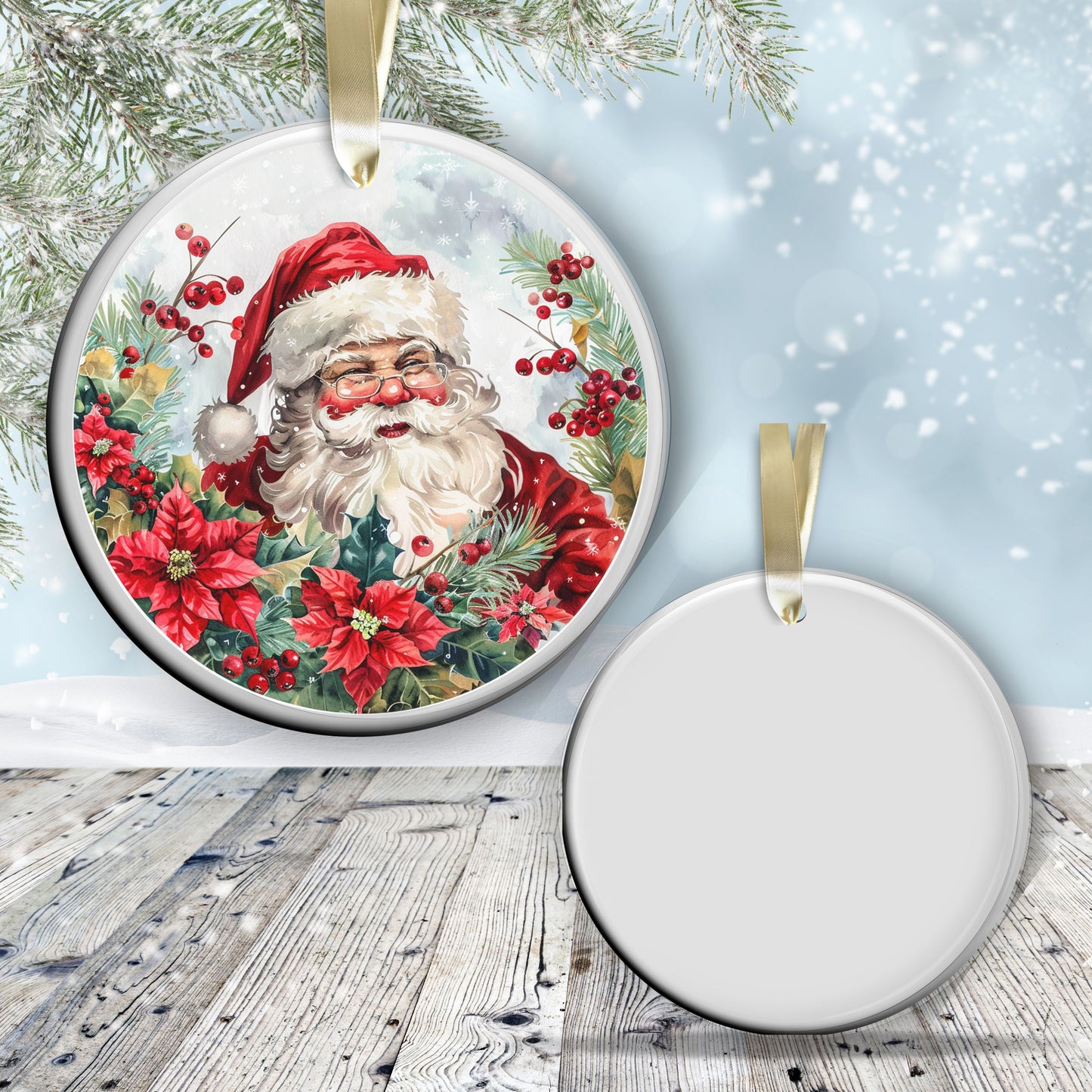 Retro Santa Claus Watercolor Ceramic Ornament 152-03