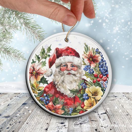 Retro Santa Claus Watercolor Ceramic Ornament 152-04