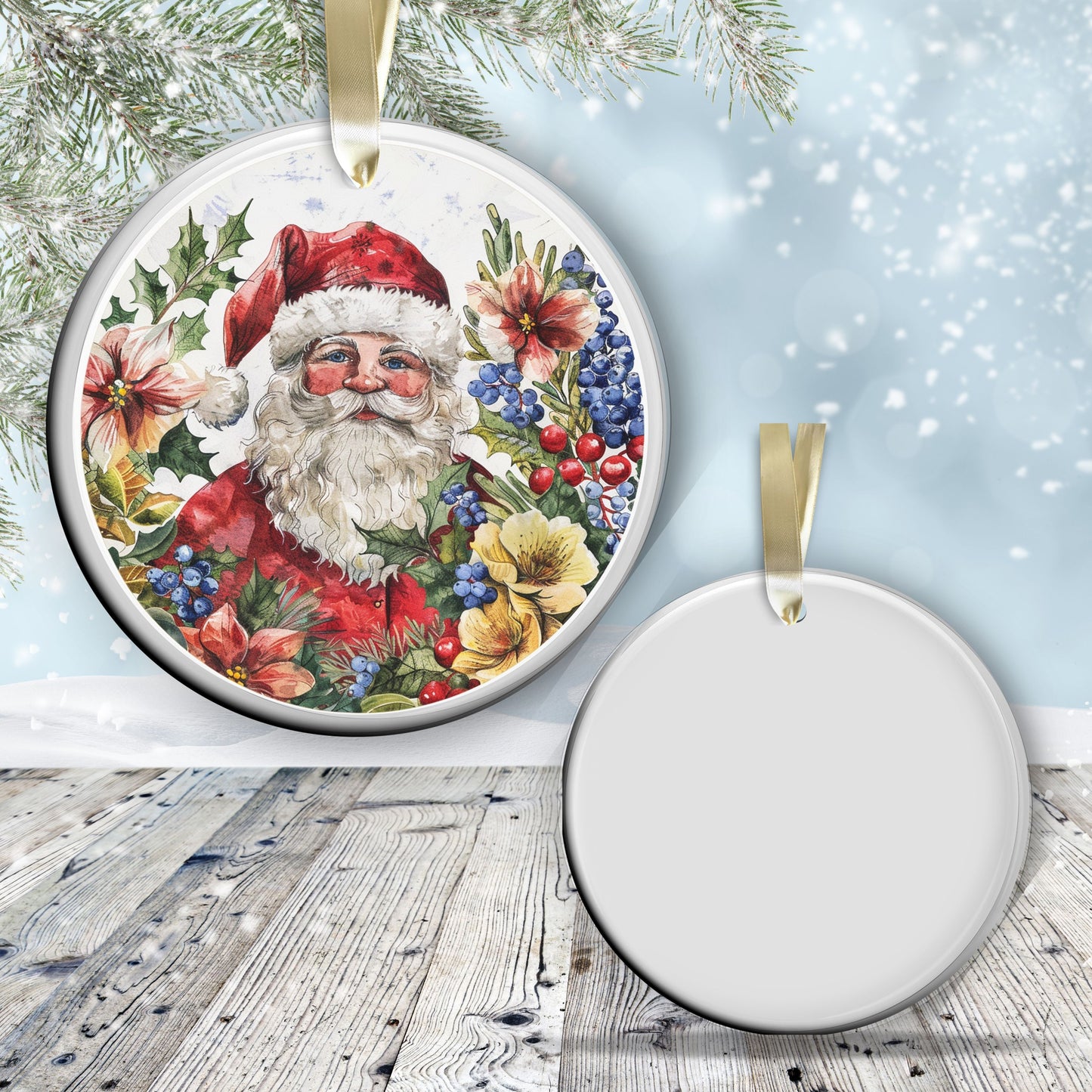 Retro Santa Claus Watercolor Ceramic Ornament 152-04