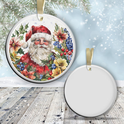 Retro Santa Claus Watercolor Ceramic Ornament 152-04