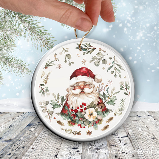 Retro Santa Claus Watercolor Ceramic Ornament 152-05