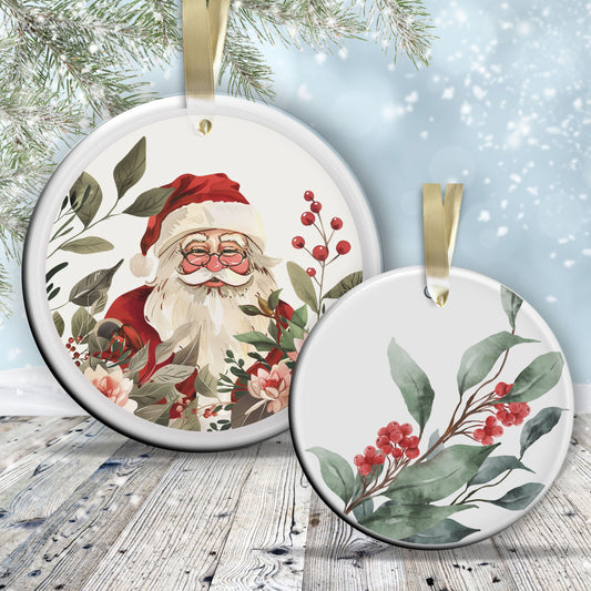Retro Santa Claus Watercolor Ceramic Ornament 152-06