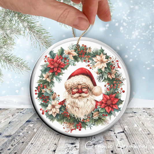 Retro Santa Claus Watercolor Ceramic Ornament 152-07