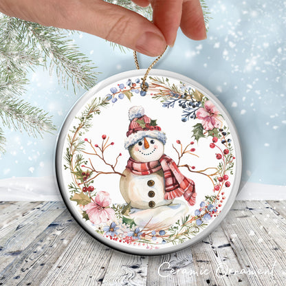 Retro Snowman Watercolor Ceramic Ornament 151-05