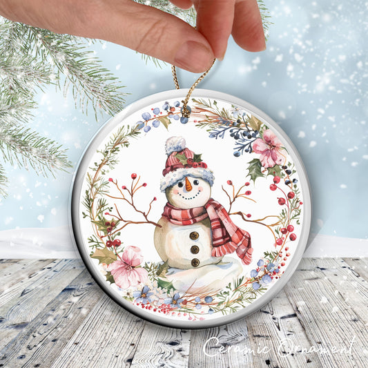 Retro Snowman Watercolor Ceramic Ornament 151-05