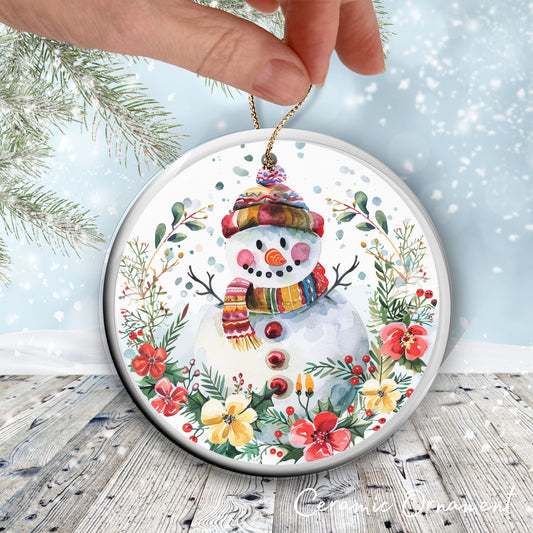 Retro Snowman Watercolor Ceramic Ornament 151-101