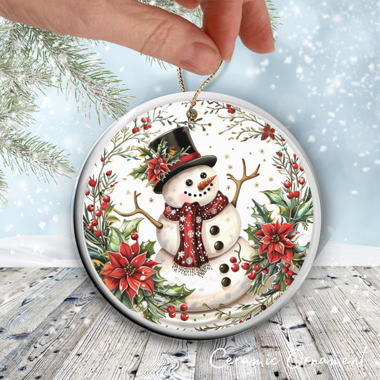 Retro Snowman Watercolor Ceramic Ornament 151-103