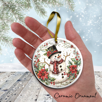 Retro Snowman Watercolor Ceramic Ornament 151-103