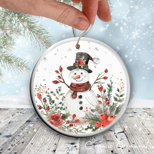 Retro Snowman Watercolor Ceramic Ornament 151-15