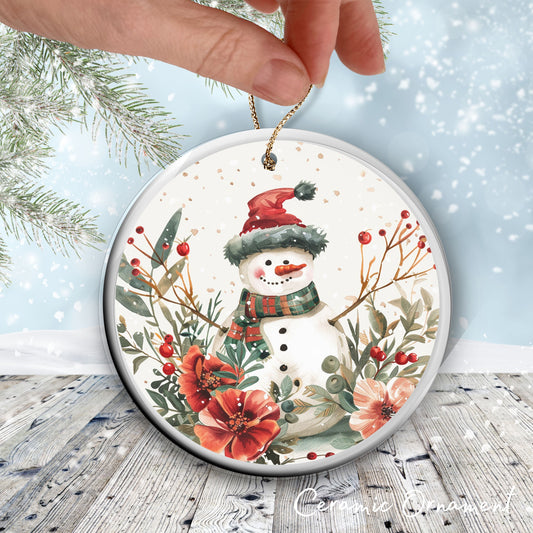 Retro Snowman Watercolor Ceramic Ornament 151-18