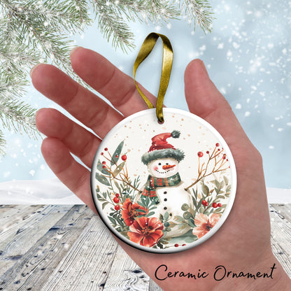 Retro Snowman Watercolor Ceramic Ornament 151-18