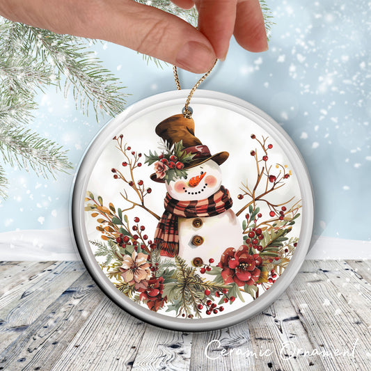 Retro Snowman Watercolor Ceramic Ornament 151-23