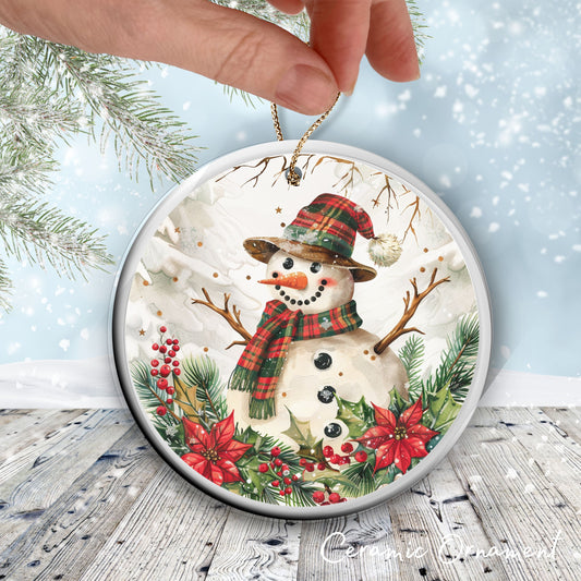 Retro Snowman Watercolor Ceramic Ornament 151-32