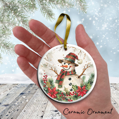 Retro Snowman Watercolor Ceramic Ornament 151-32
