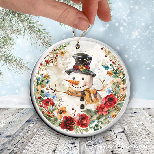 Retro Snowman Watercolor Ceramic Ornament 151-45