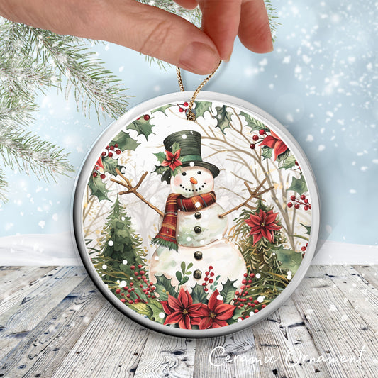 Retro Snowman Watercolor Ceramic Ornament 151-62