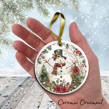 Retro Snowman Watercolor Ceramic Ornament 151-62