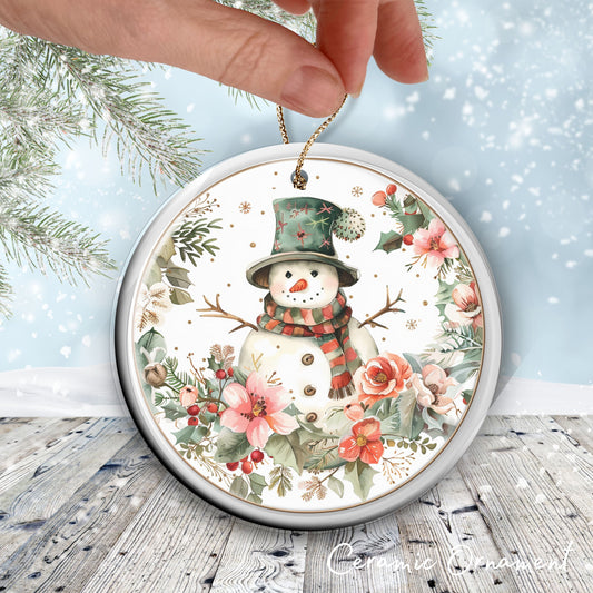 Retro Snowman Watercolor Ceramic Ornament 151-89