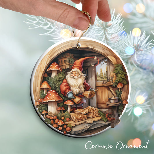 Whimsical Gnome Christmas Ceramic Ornament 70-02