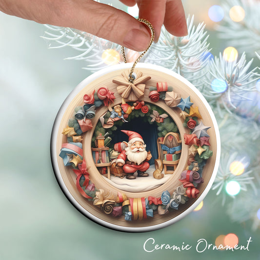 Whimsical Gnome Christmas Ceramic Ornament 70-06