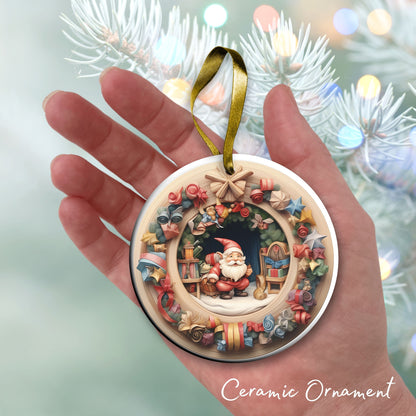 Whimsical Gnome Christmas Ceramic Ornament 70-06