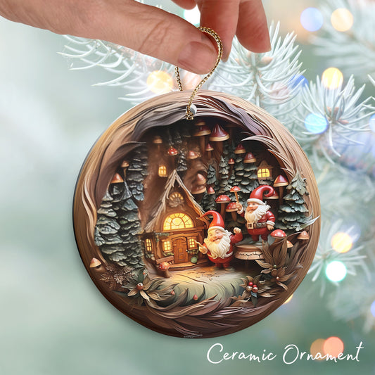 Whimsical Gnome Christmas Ceramic Ornament 70-07