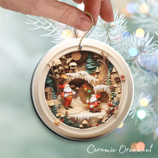 Whimsical Gnome Christmas Ceramic Ornament 70-08