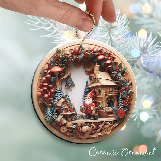 Whimsical Gnome Christmas Ceramic Ornament 70-09