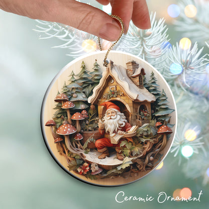 Whimsical Gnome Christmas Ceramic Ornament 70-17