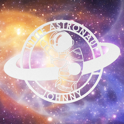 Little Astronaut with Ship Metal Sign