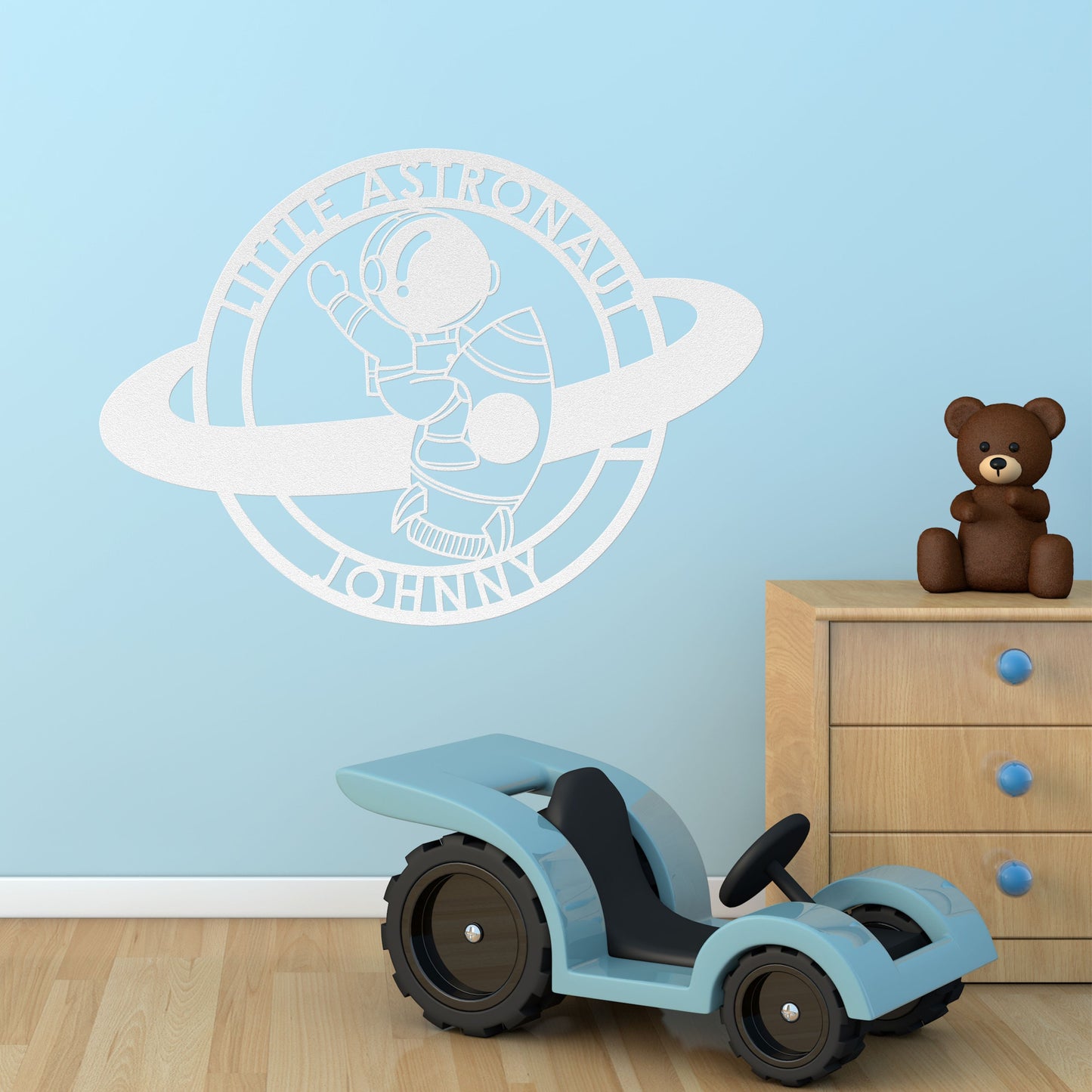 Little Astronaut with Ship Metal Sign