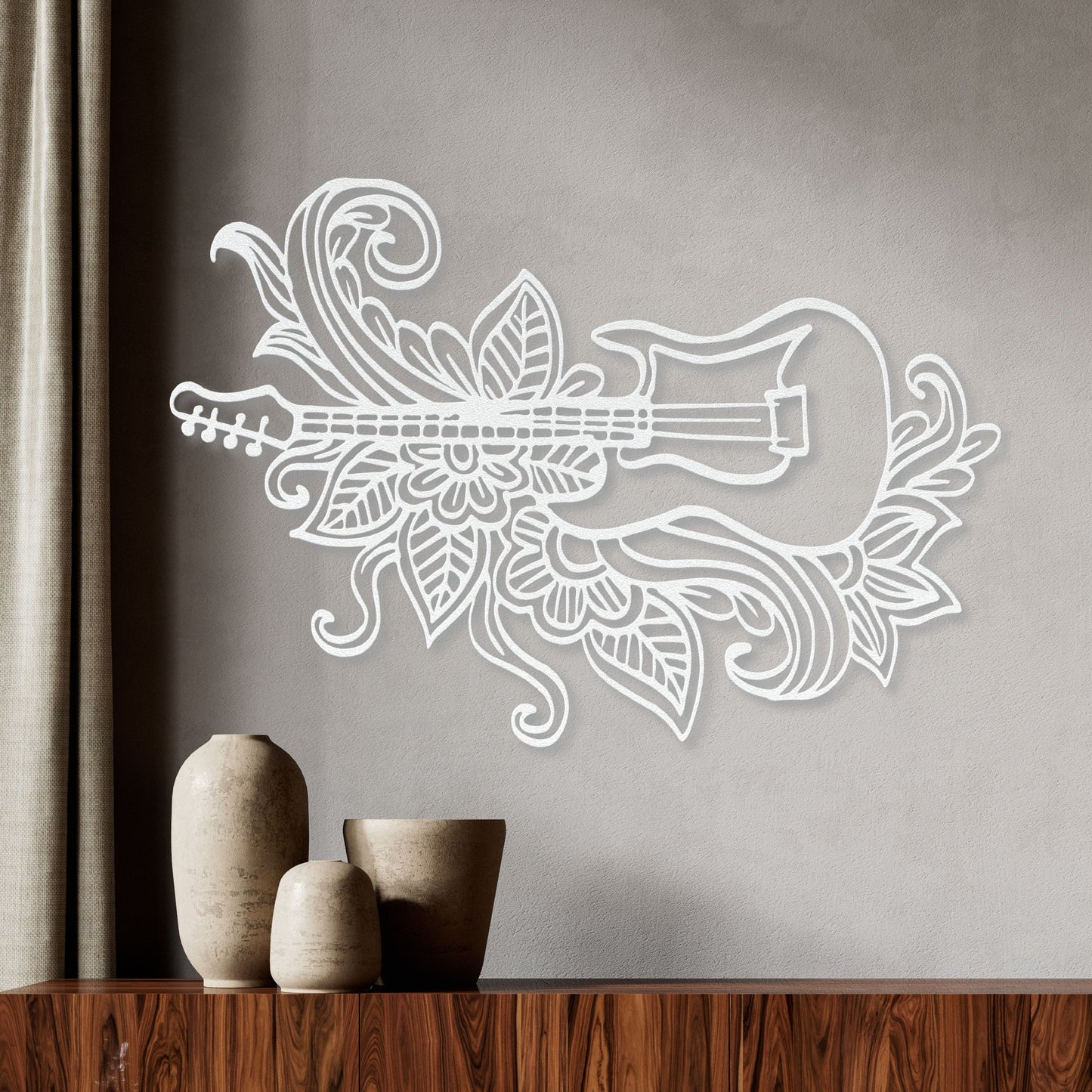 Whimsical Guitar Doodes Metal Sign