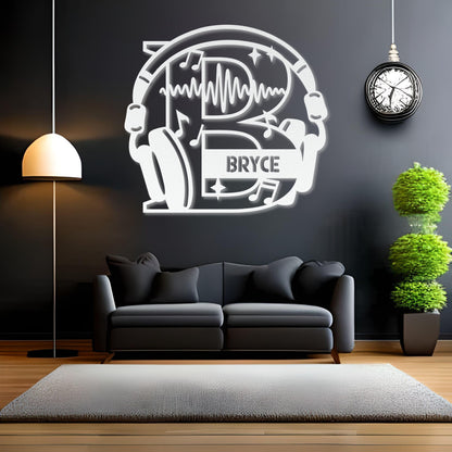 Personalized Headphones Monogram Letter B - Metal Sign