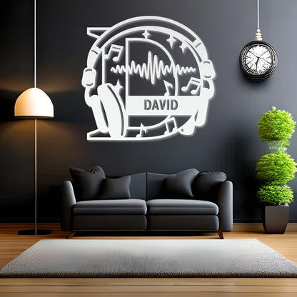 Personalized Headphones Monogram Letter D - Metal Sign