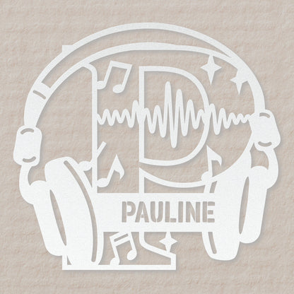 Personalized Headphones Monogram Letter P - Metal Sign