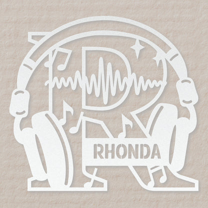Personalized Headphones Monogram Letter R - Metal Sign