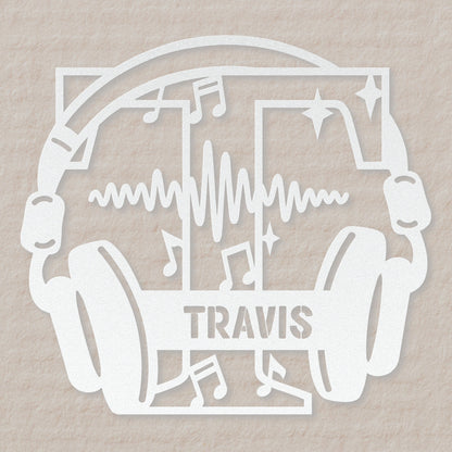 Personalized Headphones Monogram Letter T - Metal Sign
