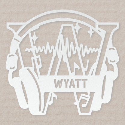 Personalized Headphones Monogram Letter W - Metal Sign