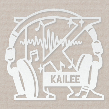 Personalized Headphones Monogram Letter K - Metal Sign