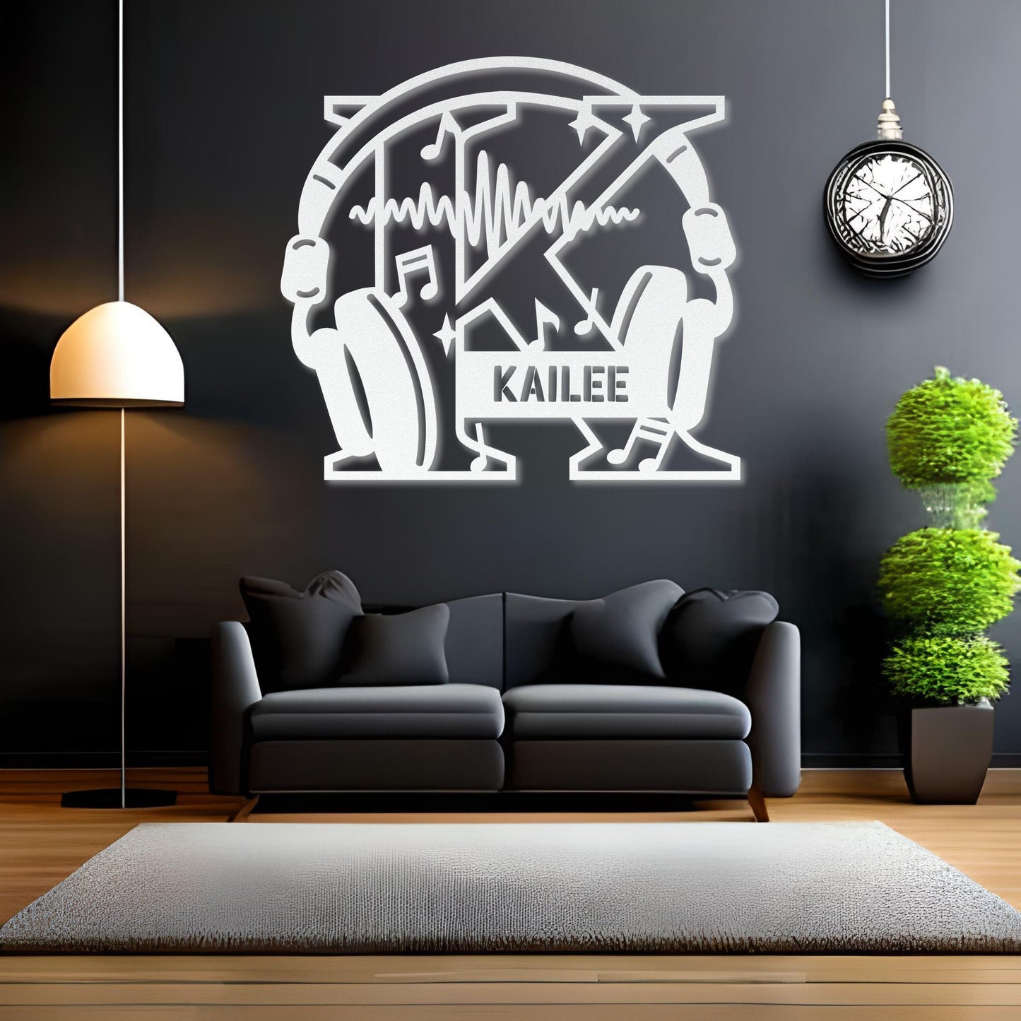 Personalized Headphones Monogram Letter K - Metal Sign