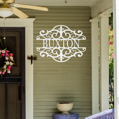 Fancy Scroll Custom Name Metal Sign