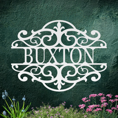 Fancy Scroll Custom Name Metal Sign